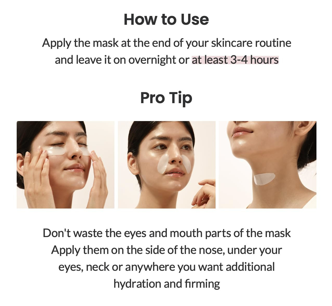 Deep Collagen Hydrogel Facial Mask for Radiant Skin - Hydrating Overnight Treatment with Low Molecular Weight Collagen for Lifting, Firming, and Moisturizing